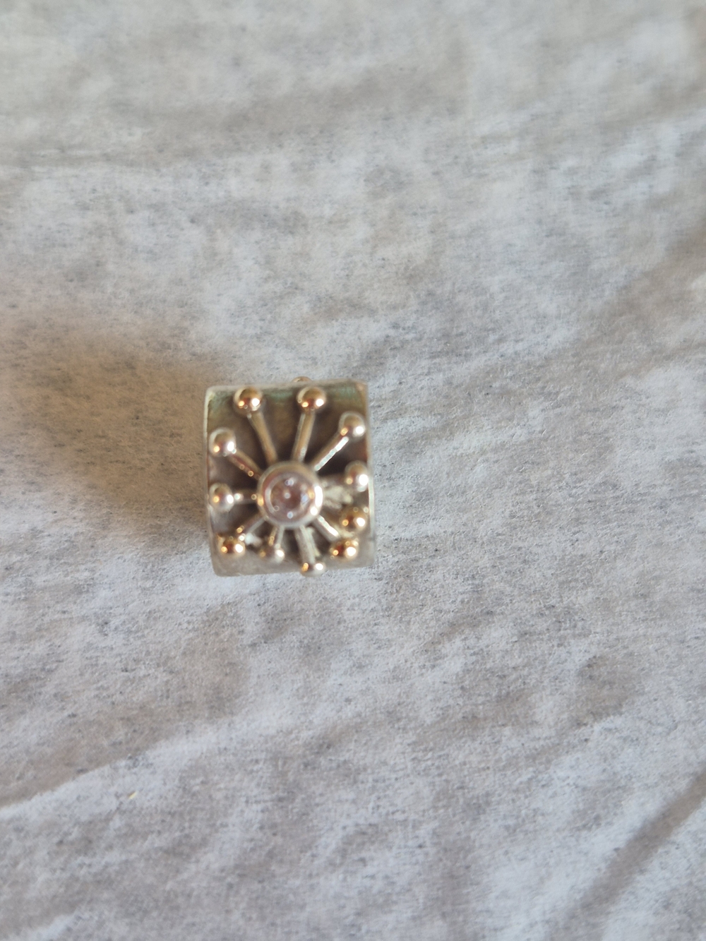 Silver Sunburst Charm Bead with Clear Crystal